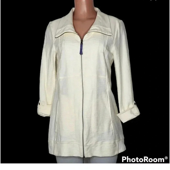 ANTHROPOLOGIE SATURDAY SUNDAY  QUINN CREAM COLOR JACKET,FRONT ZIP, ROLL UP cuff - Picture 1 of 13